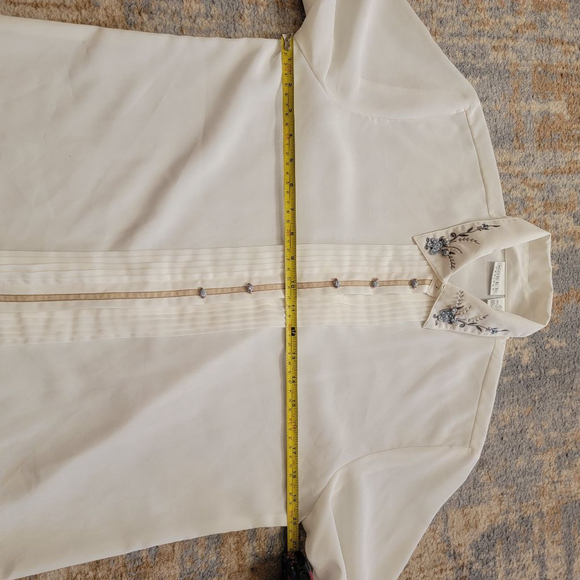 Vintage Koret Petites Women's 10 White Button Up Beaded Embroidered Collar - Picture 7 of 8